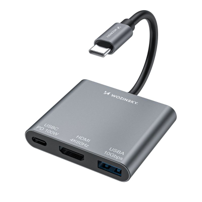 Hub USB C Wozinsky WHCH-01, PD 100W, HDMI 4K, gri