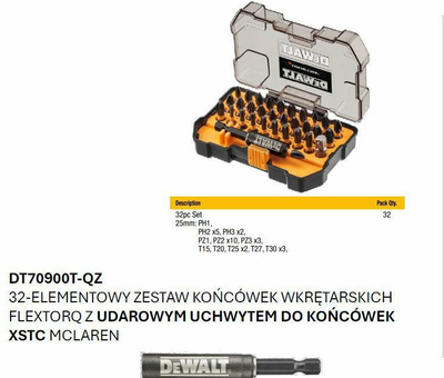 Set bitash me çelës sokol DeWalt FLEXTORQ, 1/4", 32 pjesë, me dorezë goditëse