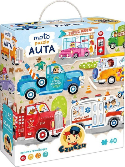 Puzzle Czuczu Moto Cars, 40 copa, për kalamaj, me shumë ngjyra