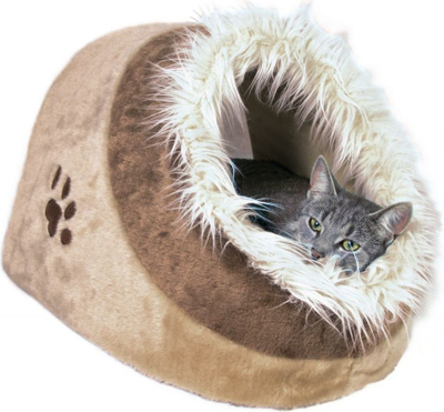 Shpi e mbyllur për mace Trixie BED CAVE MINOU, me jastëk që hiqet, bezhë kafe