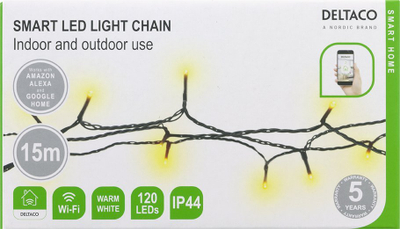 Varg dritash smart LED Deltaco SH-L15, WiFi, 15 m, dritë e bardhë e ngrohtë