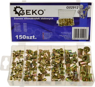 Set vida tubolare çeliku GEKO, 150 copë, M3 M10, ngjyrë argjendtë
