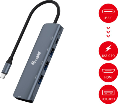 Adapter USB C Equip 5 në 1, HDMI, USB 3.2 Gen1, PD 100W, gri