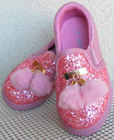 Atlete fëmijësh pa lidhëse, glitter, pompone, rozë