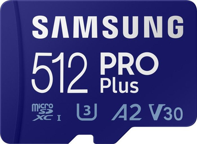Kartë memorie Samsung PRO Plus 512GB MicroSDXC UHS I U3, 160MB/s, blu