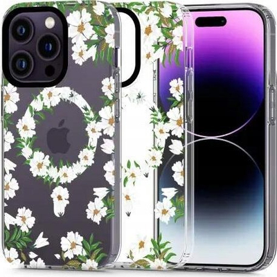 Kuti mbrojtëse Tech-Protect Magmood MagSafe për iPhone 15 Pro, dizajn White Daisy, e bardhë