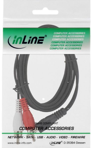 Kabllo InLine, jack 3.5 mm - RCA (Cinch) x2, 1m, e zezë (89944L)