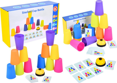 Lojë shkathtësie LEAN Toys Stacking Cups Cards Bell, me gota shumëngjyrëshe, me zile sinjalizuese