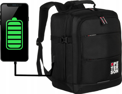Çantë shpine Peterson Large Travel, 24L, 40x30x20cm, me port USB, e zezë