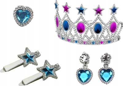 Set aksesionesh princeshë për vajza Little Princess, kurorë vathë varëse unazë kapëse flokësh, rozë dhe blu
