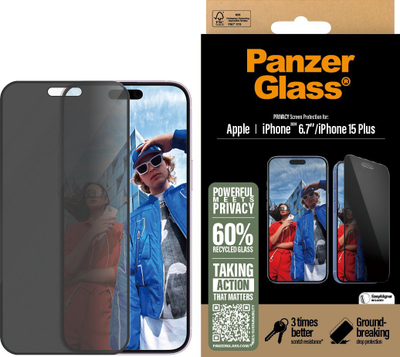 Xham mbrojtës privatësie Pantserglas për iPhone 16 Plus P2863, kundra gërvishtjeve, me pamje shumë të pastër, i tejdukshëm