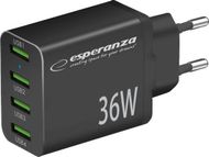 Ngarkues rrjeti Esperanza EZC107K, 36W, 4x USB, i zi