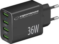 Ngarkues rrjeti Esperanza EZC107K, 36W, 4x USB, i zi