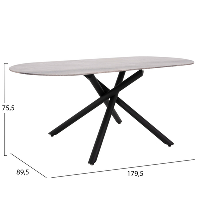 Tavolinë ngrënieje Prentis HM9770.02, qeramike 12mm mermer i zi, 180x90x76 cm, me këmbë metalike të zeza