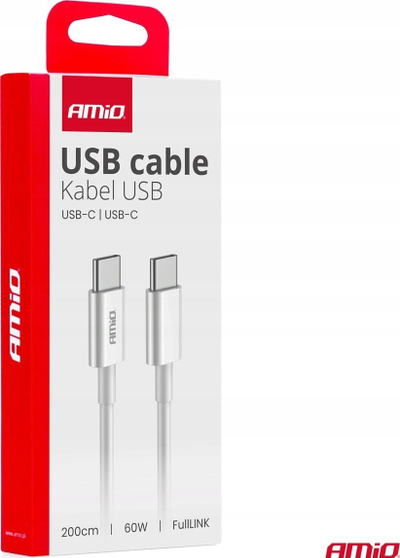Kabllo karikimi AMiO 03897 USB Type C, 2m, 60W, e bardhë