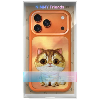 Kapak telefoni Nimmy Big Eyed Pet 2.0 Cat për iPhone 17 Pro, mace portokalli