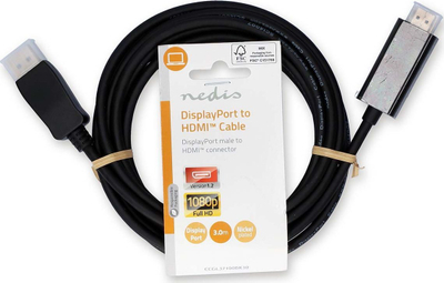 Kabllo adapter video Nedis CCGL37100BK30, HDMI në DisplayPort, 3m, i zi