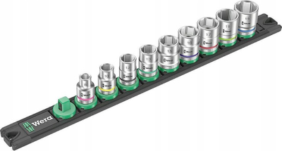 Set kokëza me shinë magnetike Wera Magnetic Socket Rail B 4 Zyklop, 3/8", 9 copë