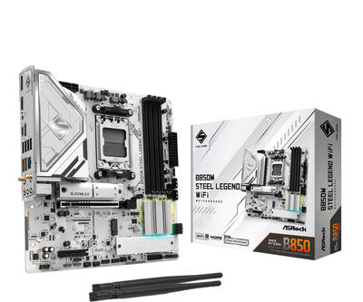 Матична плоча ASRock B850M Steel Legend WiFi, AMD AM5, Micro ATX, бела