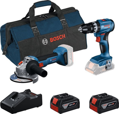 Set veglash elektrike Bosch Professional GSB 18V-45 GWS 18V-8, 2x bateri 18V 4.0Ah, me çantë