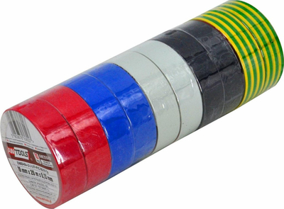 Shirit izolues AWTools, PVC 19mm x 20m, set 10 copë, ngjyra të përziera