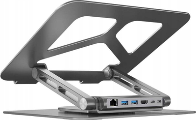 Stendë laptopi Unitek, USB C, HDMI 4K, PD 100W, gri