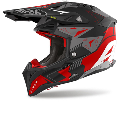 Helmetë motocross Airoh Aviator 3 Spin, madhësia XS, matt e zezë e kuqe gri