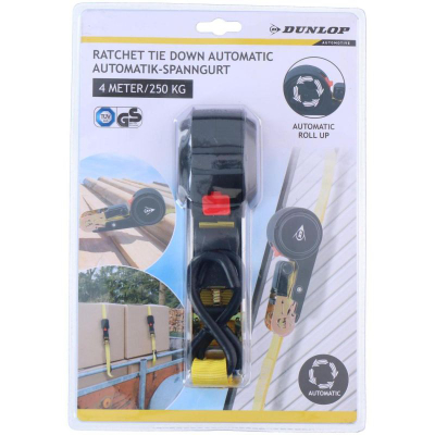 Rrip transporti Dunlop me ratchet, 4 m, 250 kg, i verdhë