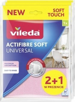 Leckë pastrimi Vileda Actifibre Soft Universal, mikrofibër, set me 3 copa, rozë