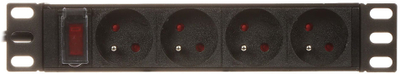 Shirit kontakti për rack PD-4/R10/R, 4 dalje, 1.8 m, i zi