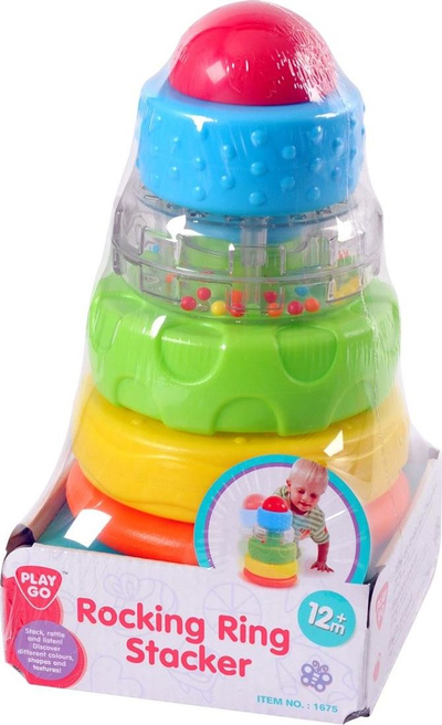 Lodër piramidë me unaza Play Go Rocking Ring Stacker, edukative, shumëngjyrëshe plastike