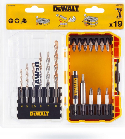 Set shpuesesh murature Dewalt DT70712, 19 copa, me bita vidhosjeje, verdh e zezë