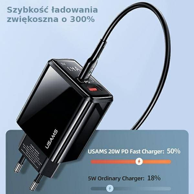 Karikues rrjeti Usams US-CC133, 20W, 1x USB-A 1x USB-C, i zi