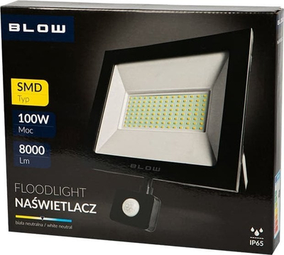 Reflektor LED 100W me sensor lëvizjeje, IP65, dritë e bardhë neutrale