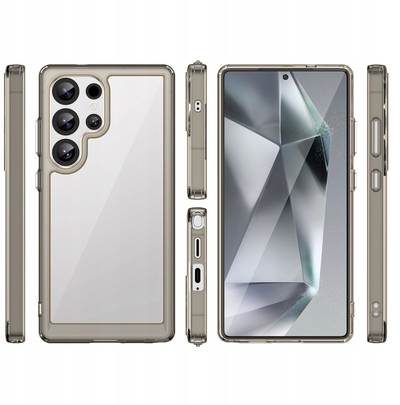 Силиконска маска Outer Space за Samsung Galaxy S25 Ultra, жолта рамка, проѕирна црна