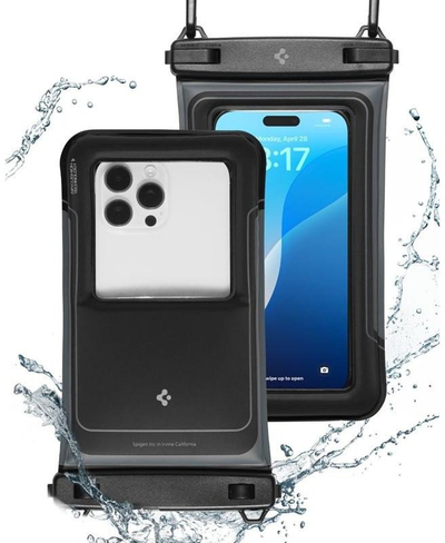 Qese mbrojtëse për telefon Spigen A611P, set 2 copë, IPX8, për çdo lloj telefoni deri 6.9", e zezë mat