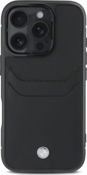 Futrollë telefoni BMW Sign për iPhone 16 Pro Max, lëkurë, xhep kartash, e zezë
