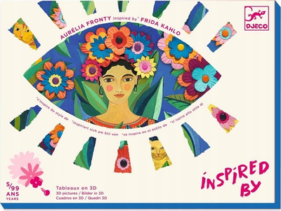 Set kreativ Djeco Frida Kahlo, 4 tablo 3D, mbi 100 copë letre, shumëngjyrësh