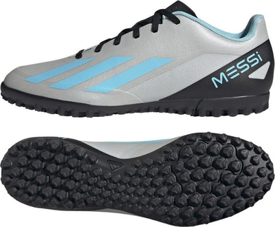 Këpucë futbolli Adidas X.4 Astro Turf Messi, për bar sintetik, me taka gome, ngjyrë argjendi
