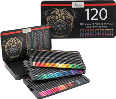 Set lapsa ngjyrues, 120 copë, kuti metalike, shumëngjyrëshe