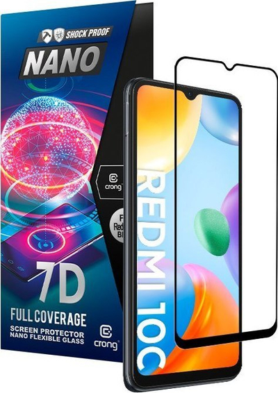 Mbrojtës ekrani Crong 7D Nano Flexible Glass, 0.2mm, 9H, për Xiaomi Redmi 10C