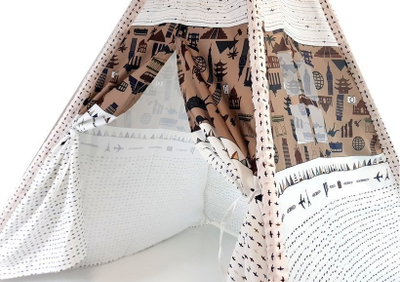 Çadër loje tipi Teepee me dinosaurë, e papërshkueshme nga uji, bezhë