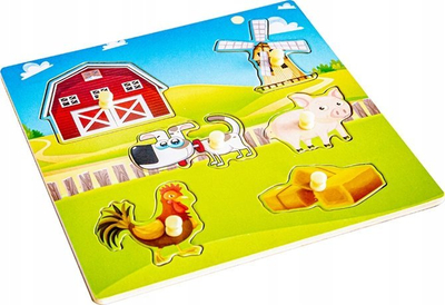 Puzzle druri Artyk Wooden Peg Farm, lojë me dru për kalamajt, 6 pjesë, shumëngjyrësh