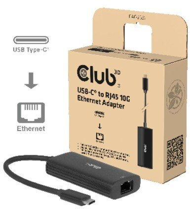 Adapter USB Club 3D CAC-2531, USB-C në RJ45, 10Gbps, i zi