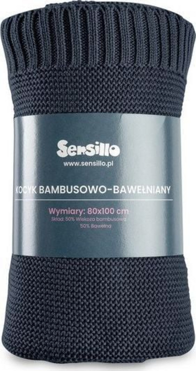 Batanije për bebe Sensillo Bamboo Cotton, 80x100 cm, blu navy