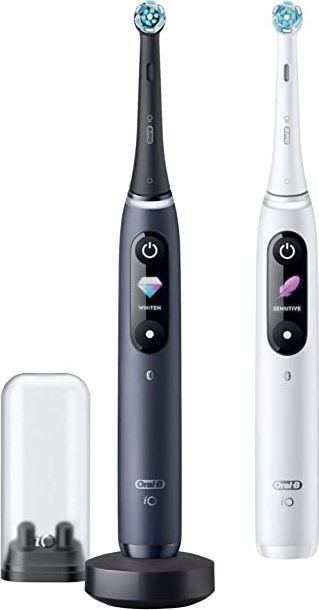 Furça dhëmbësh me rrymë Oral B iO8 DUO, set me 2 copë, me ekran dixhital, e zezë edhe e bardhë