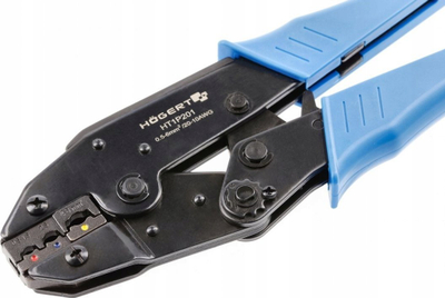 Pinca krimpuese Högert HT1P201, për terminale të izoluara, 0.5–6 mm², blu