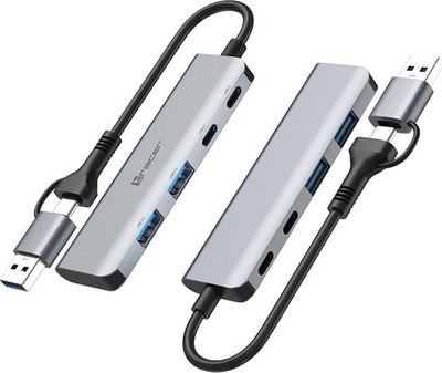Adapter USB C Tracer 47500 A 5, 4 porta, 2x USB A 3.0, i argjendtë
