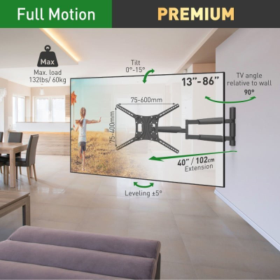 Mbajtëse muri për TV Barkan BM443XL, 13–86\", krah 102 cm, 60 kg, e zezë