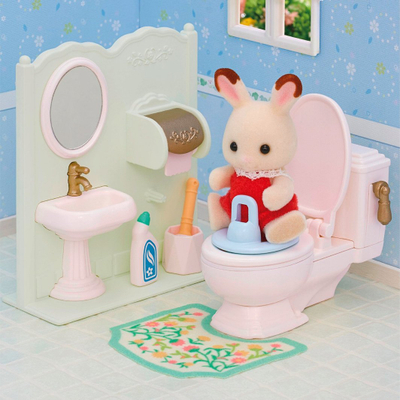 Set lodrash banjo Sylvanian Families Epoch 5740, me tualet, për figurina, shumëngjyrësh